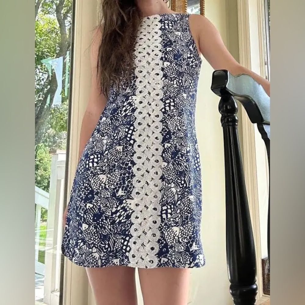 Lilly Pulitzer for Target Upstream Shift Dress Fish Print Blue Sz 8